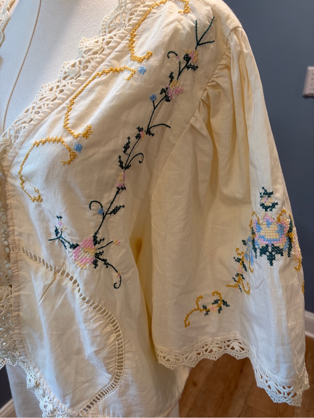 Jennifer & Grace Embroidered Cotton Boho Jacket Ivory Crochet Lace XL NWT - Picture 3 of 10